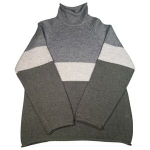 JCrew Sweater Large Striped Roll Neck Knit Pullover Heavy Fisherman Wool 90s VTG